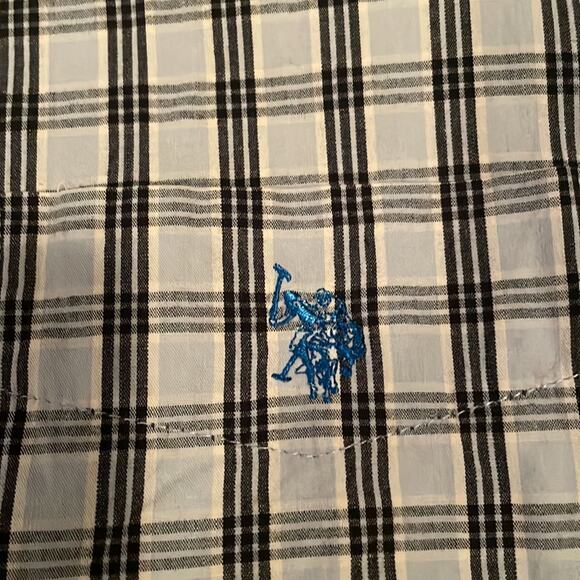 US polo association two tone blue button up shirt size large short sleeve - Picture 3 of 6